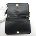 Chanel CC Logo Quilted Push Lock Full Flap Leather Chain Shoulder Bag Black — view 8