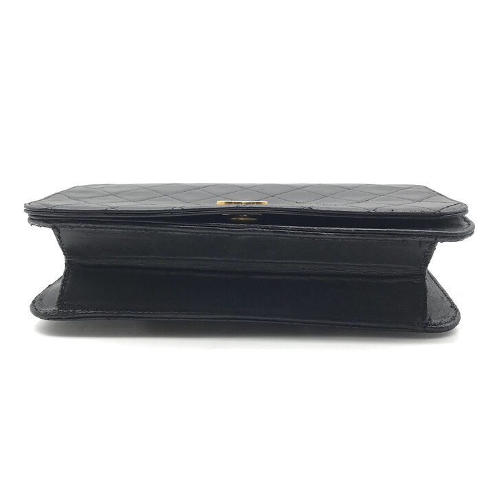 Chanel CC Logo Quilted Push Lock Full Flap Leather Chain Shoulder Bag Black — view 3