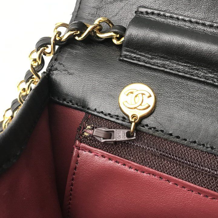Chanel CC Logo Quilted Push Lock Full Flap Leather Chain Shoulder Bag Black — view 9