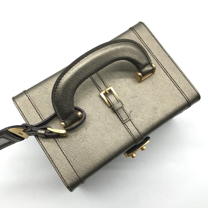 Prada Saffiano Leather Gold Vanity Hand Bag Case — view 7