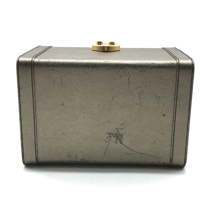Prada Saffiano Leather Gold Vanity Hand Bag Case — view 4