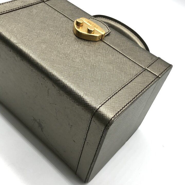 Prada Saffiano Leather Gold Vanity Hand Bag Case — view 5