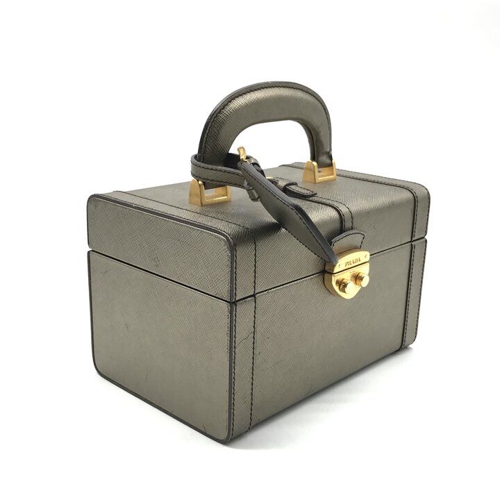 Prada Saffiano Leather Gold Vanity Hand Bag Case — view 2