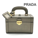 Prada Saffiano Leather Gold Vanity Hand Bag Case