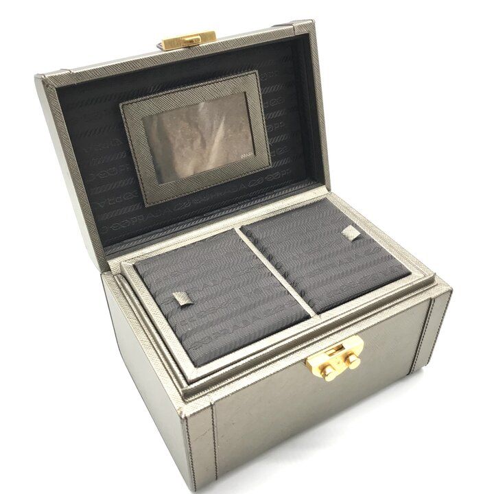 Prada Saffiano Leather Gold Vanity Hand Bag Case — view 8