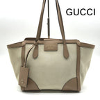 Gucci Swing Tote Shoulder Leather Canvas Beige
