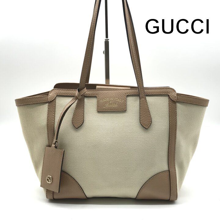 Gucci Swing Tote Shoulder Leather Canvas Beige