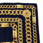 Chanel CC Logo Large Scarf Chain Motif Navy Silk — view 3
