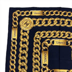Chanel CC Logo Large Scarf Chain Motif Navy Silk — view 4