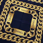 Chanel CC Logo Large Scarf Chain Motif Navy Silk — view 7