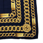Chanel CC Logo Large Scarf Chain Motif Navy Silk — view 5