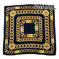 Chanel CC Logo Large Scarf Chain Motif Navy Silk