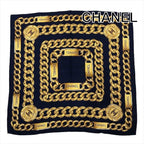 Chanel CC Logo Large Scarf Chain Motif Navy Silk