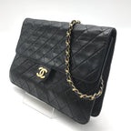Chanel CC Logo Quilted Push Lock Leather Chain Shoulder Bag Black — view 2