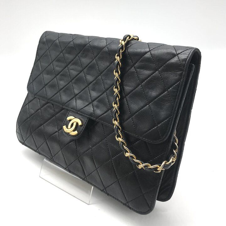 Chanel CC Logo Quilted Push Lock Leather Chain Shoulder Bag Black — view 2