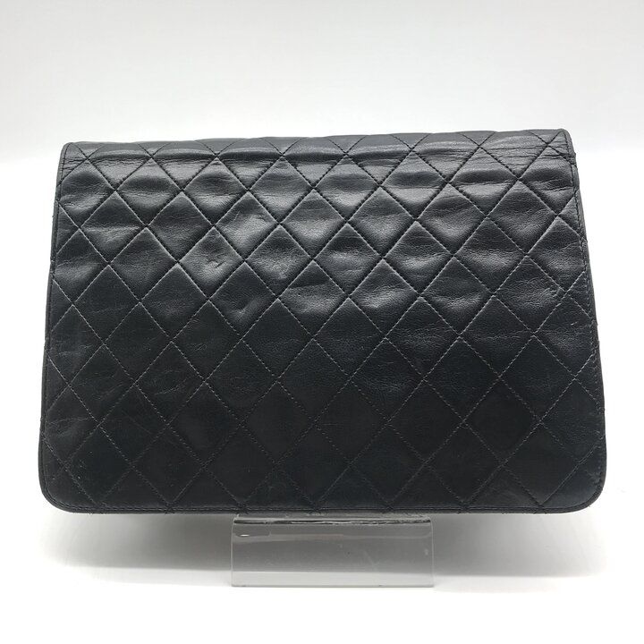 Chanel CC Logo Quilted Push Lock Leather Chain Shoulder Bag Black — view 3