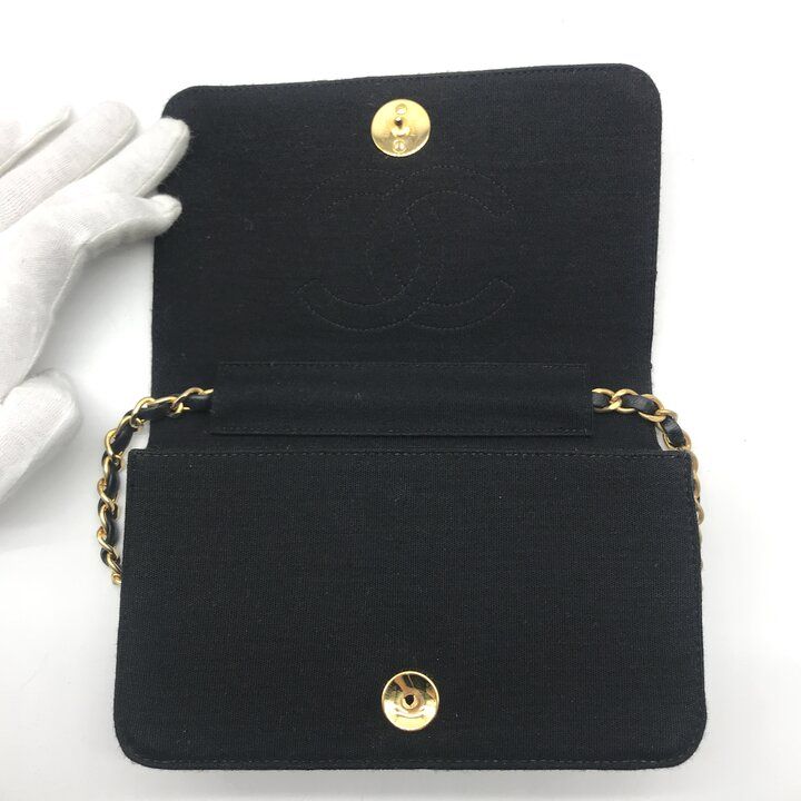 Chanel CC Logo Mini Quilted Cotton Push Lock Full Flap Chain Shoulder Bag Black — view 7