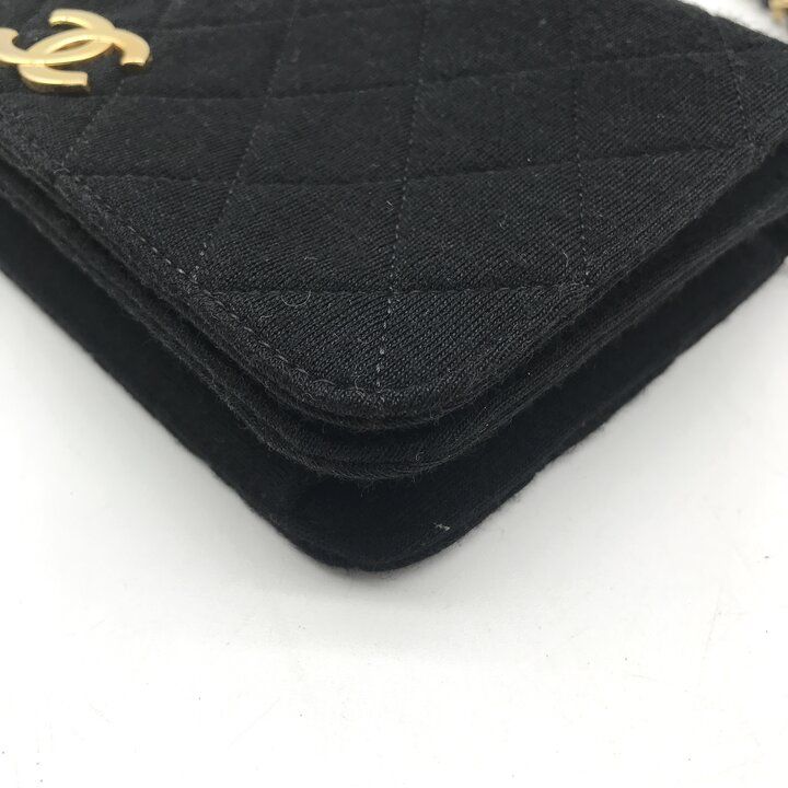 Chanel CC Logo Mini Quilted Cotton Push Lock Full Flap Chain Shoulder Bag Black — view 5