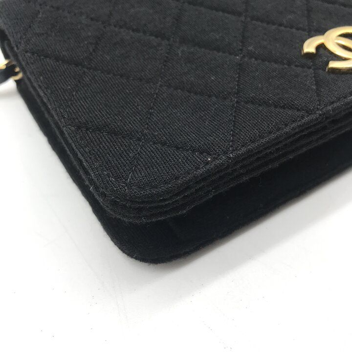 Chanel CC Logo Mini Quilted Cotton Push Lock Full Flap Chain Shoulder Bag Black — view 4