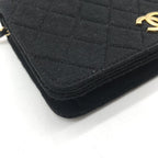 Chanel CC Logo Mini Quilted Cotton Push Lock Full Flap Chain Shoulder Bag Black — view 4