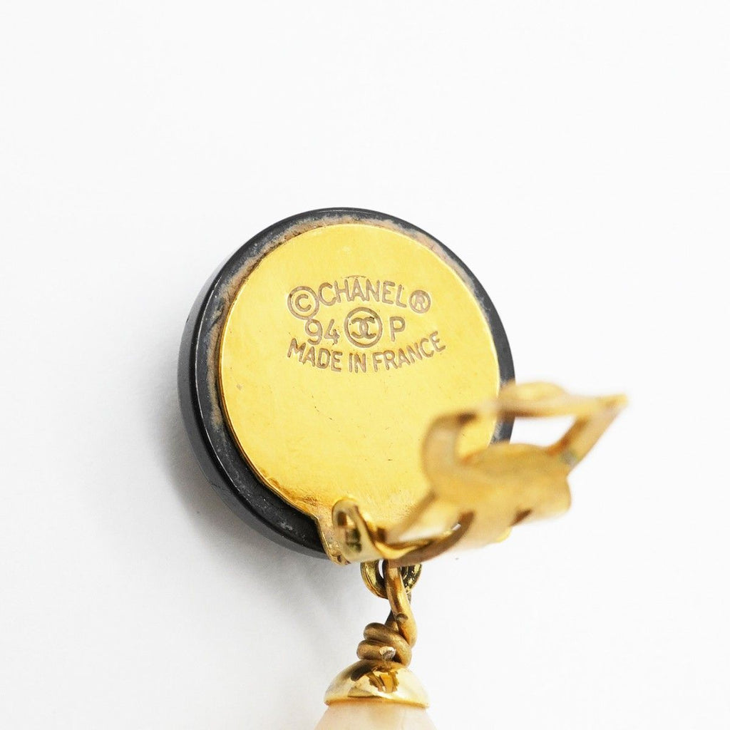 Chanel Earrings Vintage CC Logo Gold Plated Fakepearl Blackcles — view 4