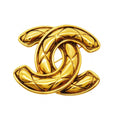 Chanel Vintage CC Logo Quilted Gold Plated Brooch