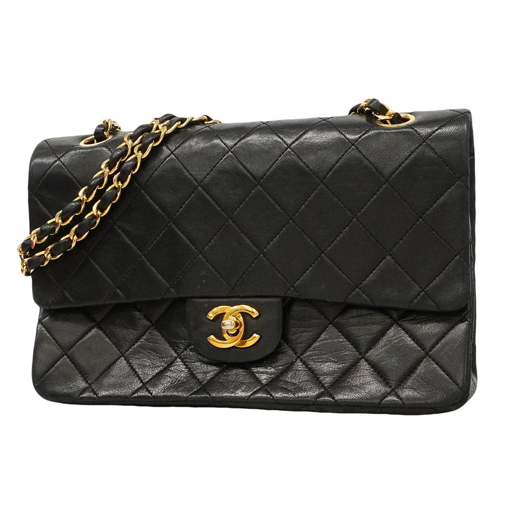 Chanel Shoulder Bag Quilted Lambskin Black Gold