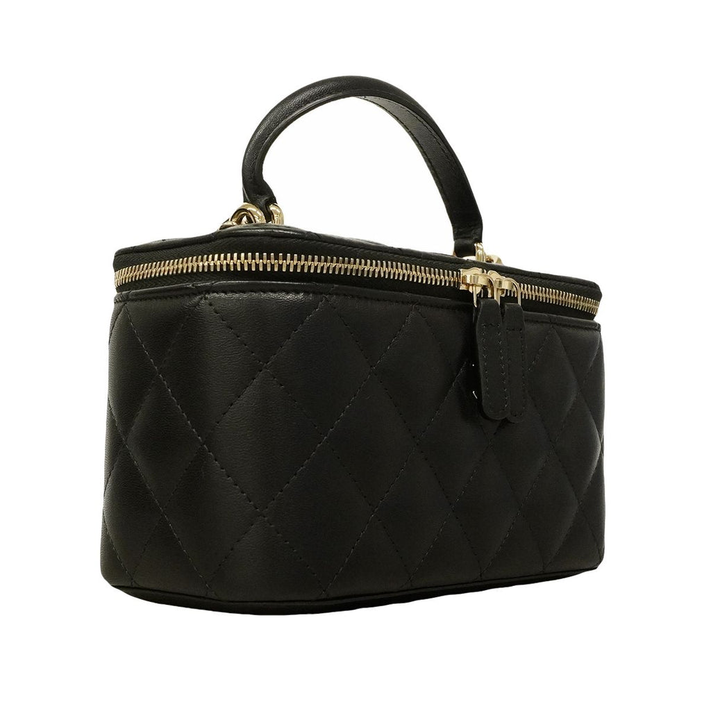 Chanel Vanity Bag Quilted Lambskin Black Chien Panning Gold 2-Way — view 2