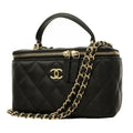 Chanel Vanity Bag Quilted Lambskin Black Chien Panning Gold 2-Way