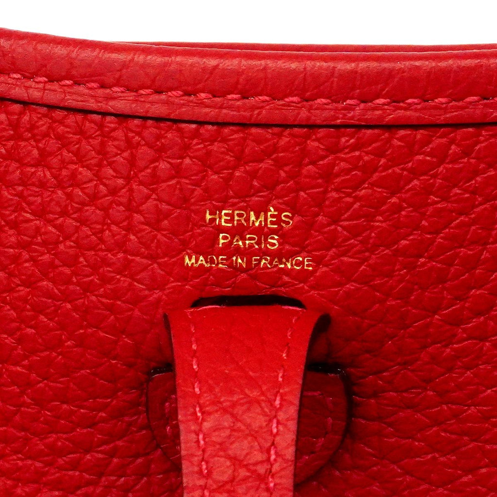 Hermes Shoulder Bag Evelyne TPM Taurillon Clemence Rouge Vif Gold — view 5