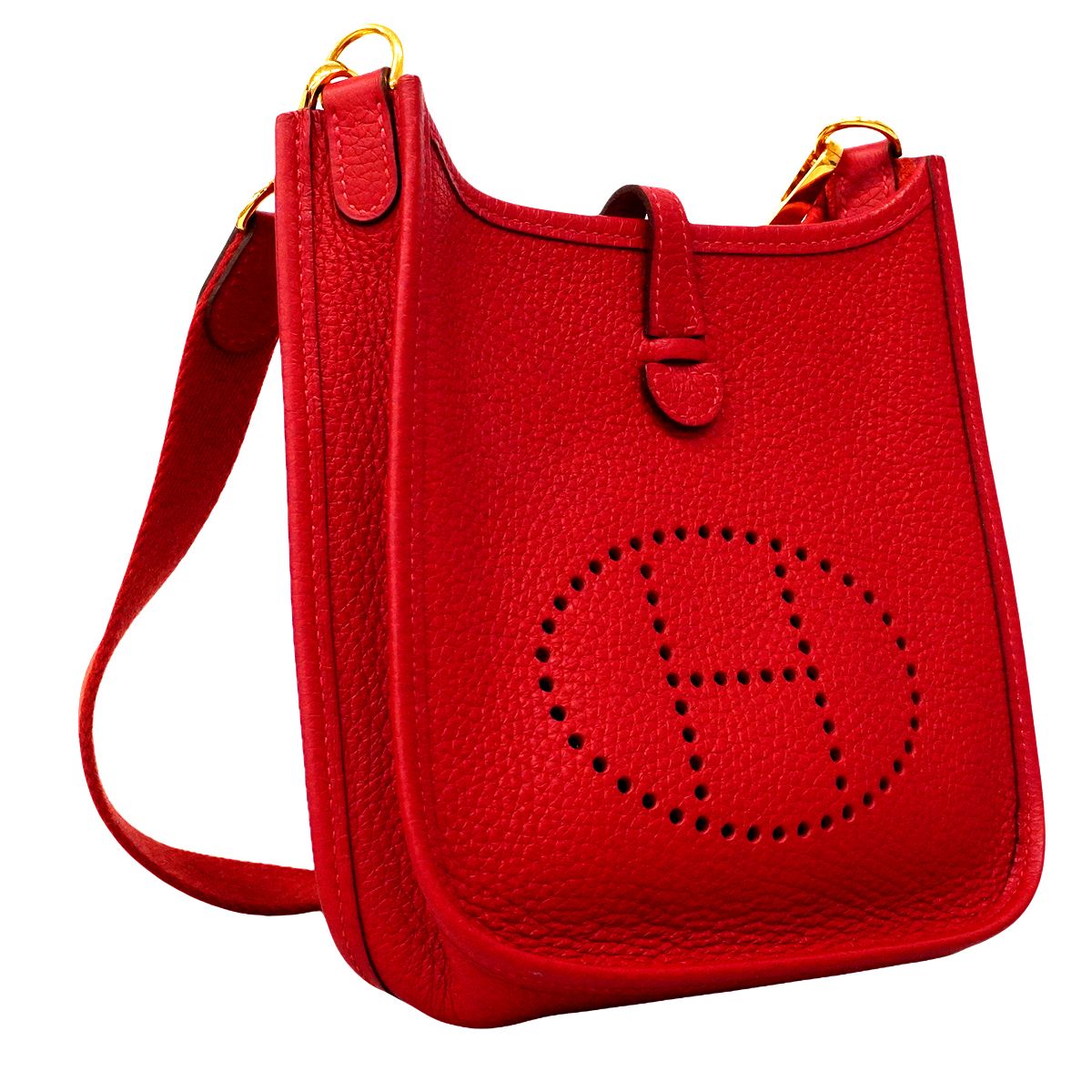 Hermes Shoulder Bag Evelyne TPM Taurillon Clemence Rouge Vif Gold — view 2