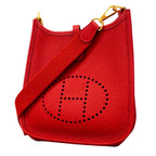 Hermes Shoulder Bag Evelyne TPM Taurillon Clemence Rouge Vif Gold