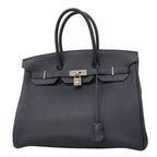 Hermes Handbag Birkin 35 Togo Blue Nuit Silver