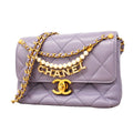 Chanel Shoulder Bag Quilted Lambskin Purple Gold