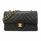 Chanel Shoulder Bag Quilted Lambskin Black Gold