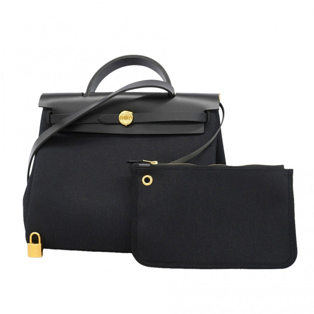 Hermes Handbag Herbag Zip PM Black Gold 2-Way