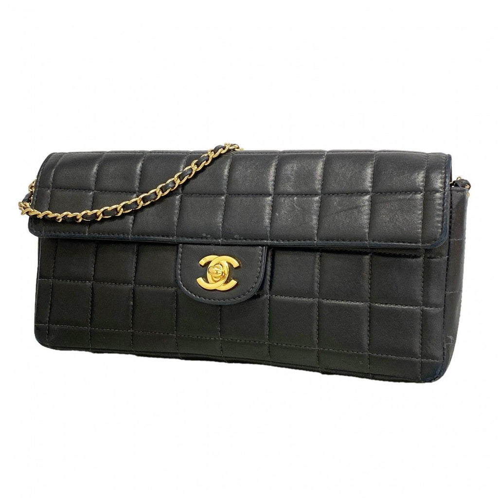 Chanel Shoulder Bag Chocolate Bar Lambskin Black Gold