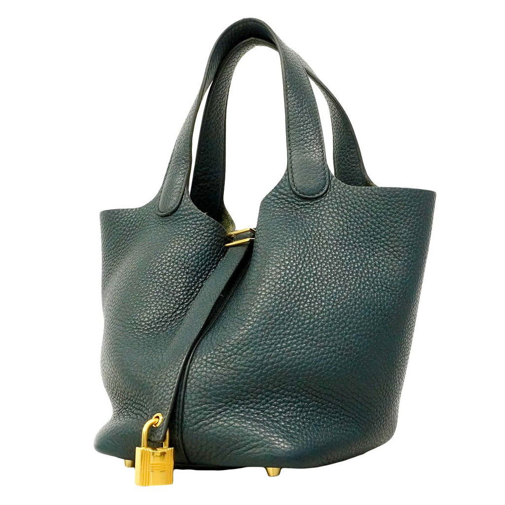 Hermes Handbag Picotin Lock PM Taurillon Clemence Vert Gold