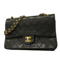 Chanel Shoulder Bag Quilted Lambskin Black Gold