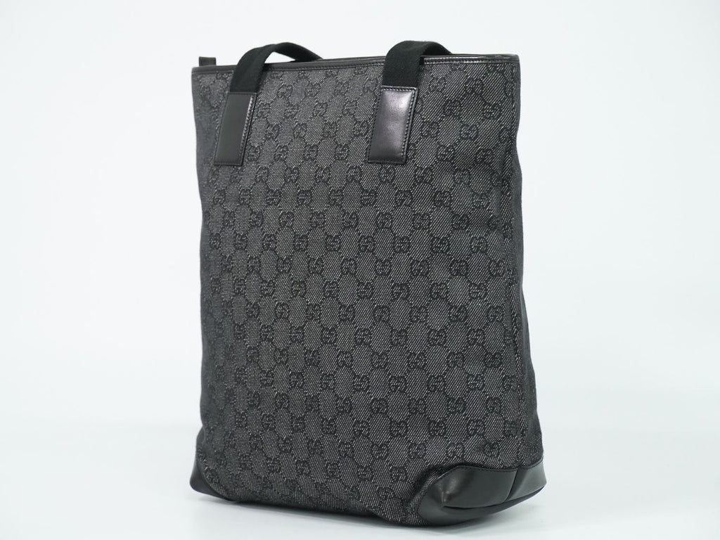 Gucci GG Canvas Leather Shoulder Bag Tote Black Second — view 2