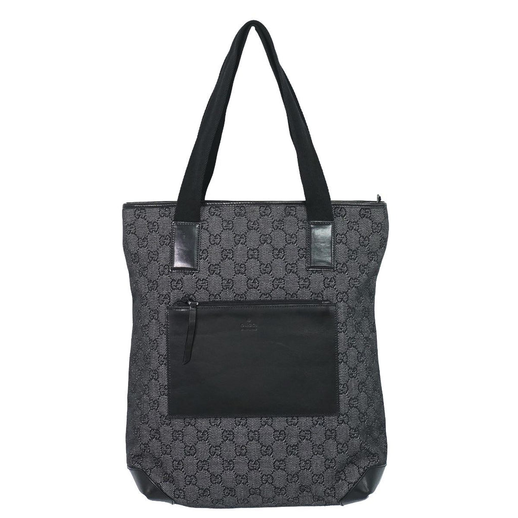 Gucci GG Canvas Leather Shoulder Bag Tote Black Second