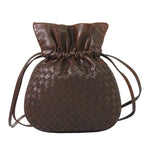 Bottega Veneta Intrecciato Drawstring Shoulder Bag Pochette Leather Brown Second