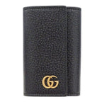 Gucci Key Case Petite Marmont Leather Black Key Simple Logo Key Holder