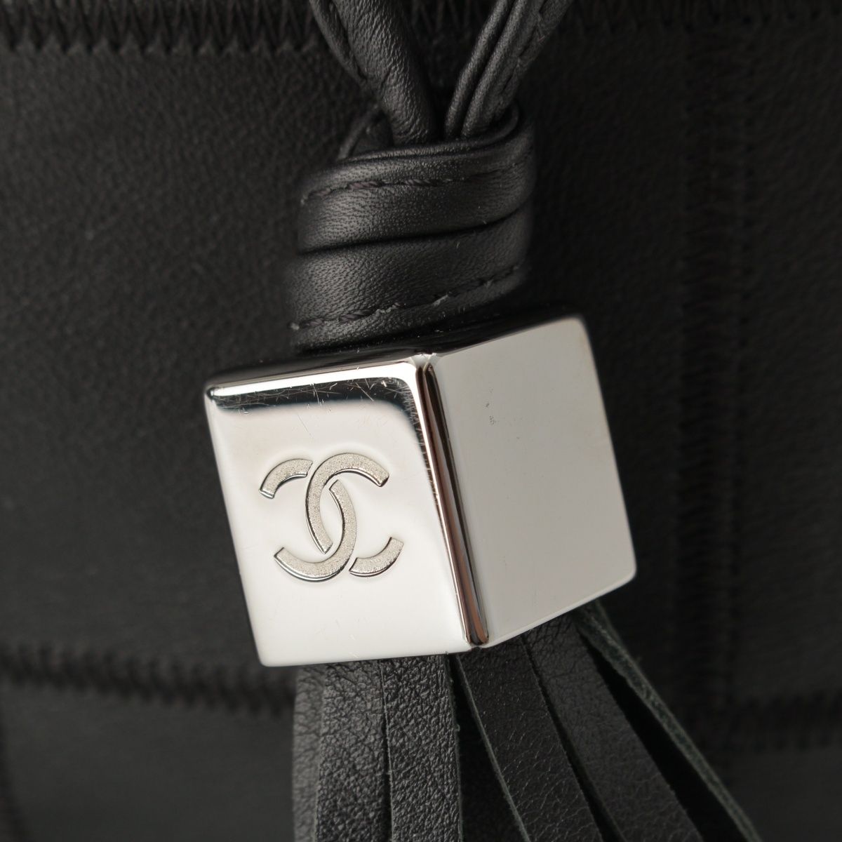 Chanel Stand Leather Chocolate Bar Fringe Handbag Black — view 9