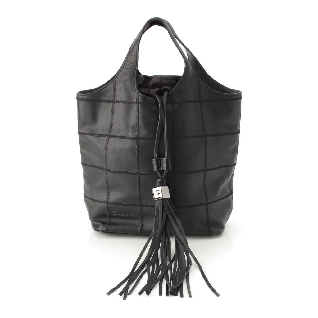 Chanel Stand Leather Chocolate Bar Fringe Handbag Black