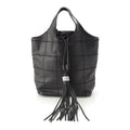 Chanel Stand Leather Chocolate Bar Fringe Handbag Black