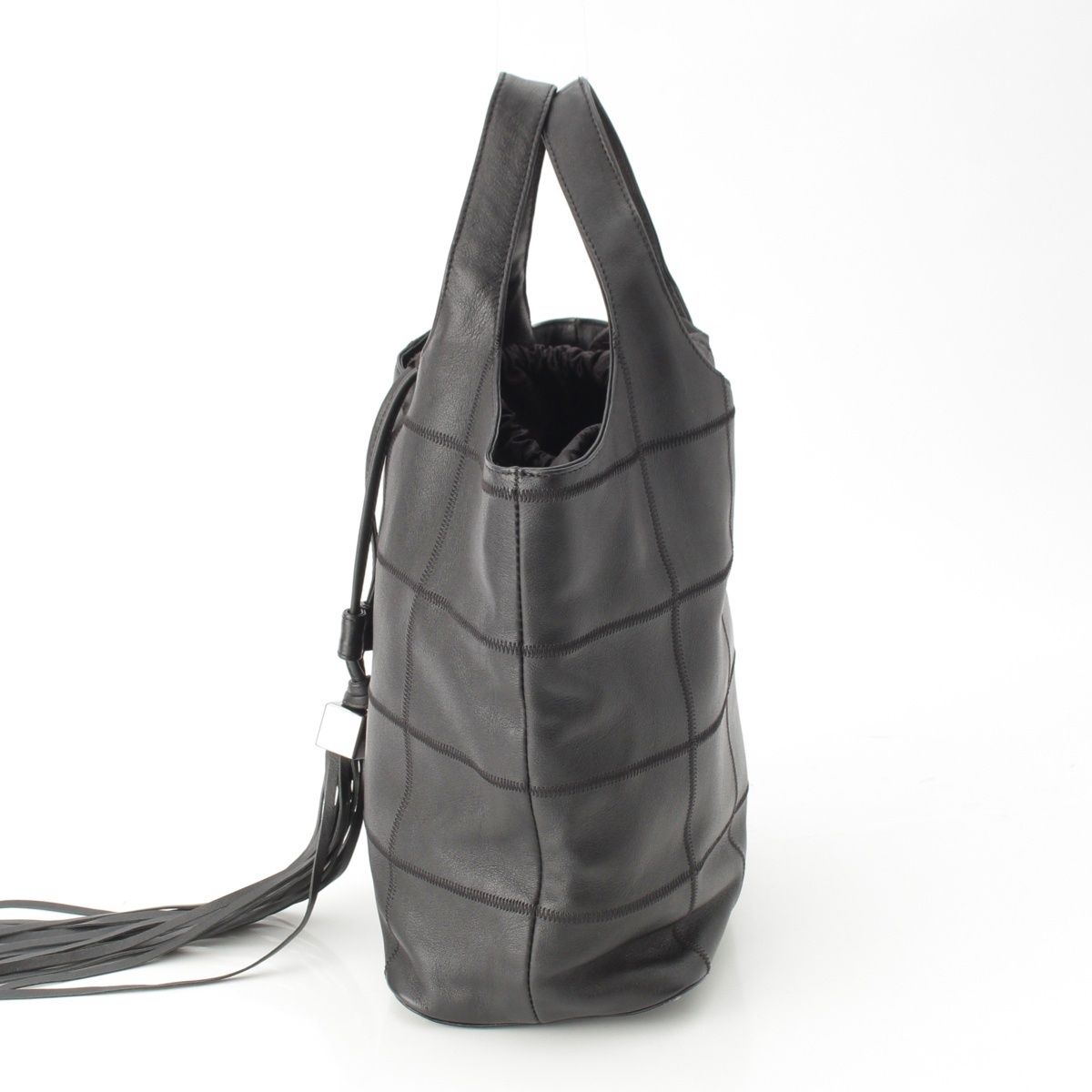 Chanel Stand Leather Chocolate Bar Fringe Handbag Black — view 3