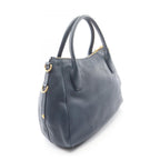 Prada Tote Vitello Daino 2-Way Navy Leather Metal Logo — view 2