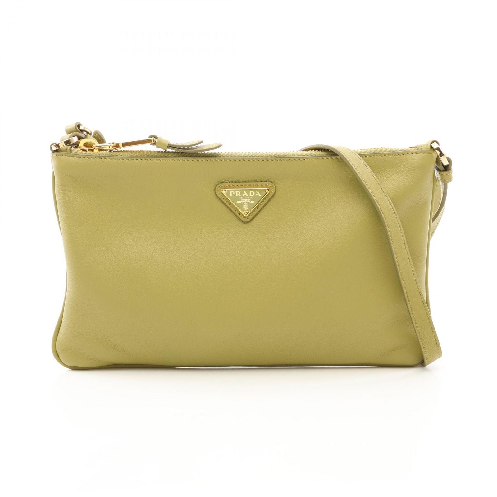 Prada Shoulder Bag Soft Grain Pistachio Green Leather Triangle Logo