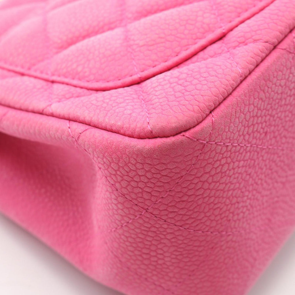 Chanel Shoulder Bag Mini Quilted Fuchsia Pink Caviar Leather Chain — view 8